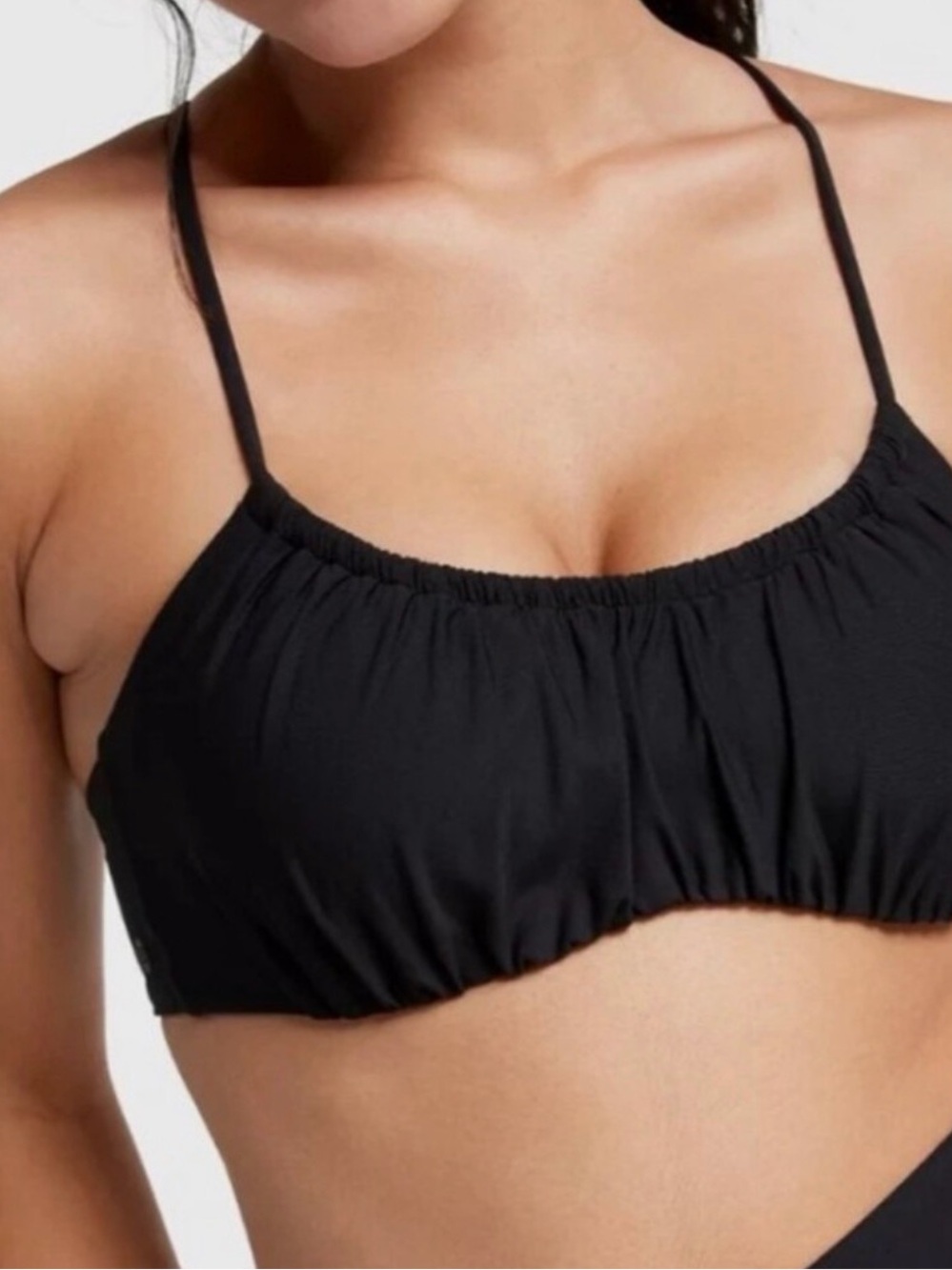 CALIA Women’s Scrunched Tie Back Bikini Top Size Medium Pure Black